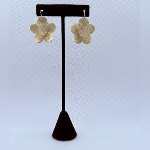 Vintage Retro Goldtone Textured Metal Poppy Earrings Dangle 1.5”